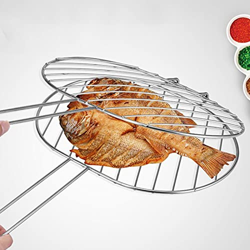 Big BBQ Fischgriller (Silber)| Große Fischbräter Aus Metall Aus 201 Edelstahl Für Fisch, Gemüse(36X27.5Cm)