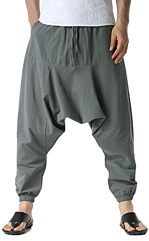 Mens bomull baggy hippie yoga harem byxor strand lösa byxor baggy byxor breda ben byxor casual sweatpants,Dark gray,XL