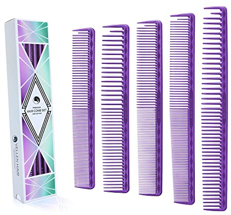 Vellen Hair Professioneller Schneidekamm 5er-Pack für Männer und Frauen, Bruchfestes PEI-Material, 221 °C hitzebeständig, Antistatischer Haarschneidekamm für Friseure, Haarkamm für Stylisten (Violett)