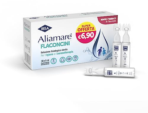 Aliamare Injektionsflaskor – 30 engångsflaskor | Isoton havsvattenlösning för hygien och aerosolterapi, lämplig för vuxna och barn