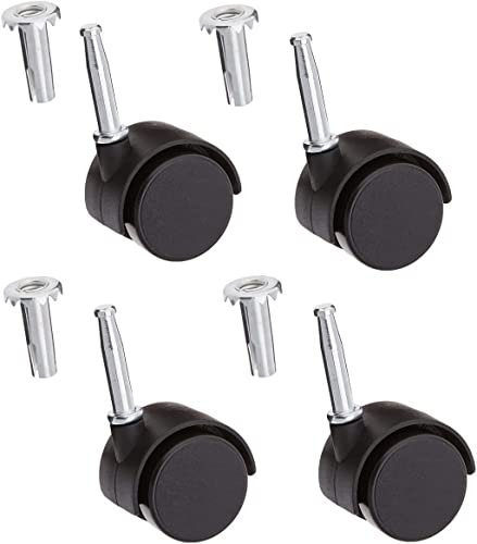 STOREX 4 X 360 Degree Rotated Win Wheels Castors With Inserts For Divan Bed Base Sofa Settee Office Chair (Black)