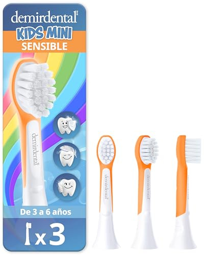 3-pack demirdental Kids Tandborsthuvuden, kompatibel med Philips Sonicare eltandborstar för barn från 3 år, HX6033 HX6034, Mini, Orange