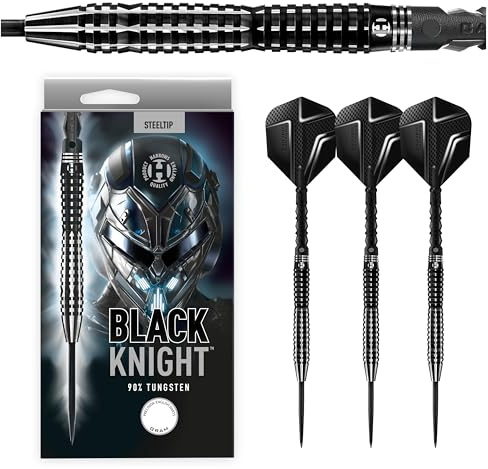 Harrows Black Knight Darts-Set mit 90% Wolframstahlspitze, 22 g, 23 g, 24 g und 25 g – inklusive Black Carbon ST Midi-Schäften und Micron Black Knight Flights