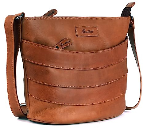 Benthill Damen Handtasche Leder - Shopper aus weichem hochwertigem Echtleder - Vintage Fashion Bag Beutel - Umhängetaschen - Schultertasche, Farbe:Braun