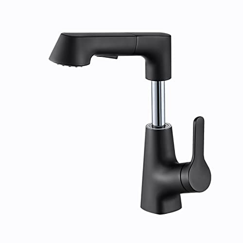 BiaoTeng Miscelatore Lavabo Bagno Con Doccetta Estraibile,Girevole a 360°,Rubinetto Bagno Lavabo Alto Ottone,Rubinetto Cucina Con Doccetta Estraibile Nero,nero