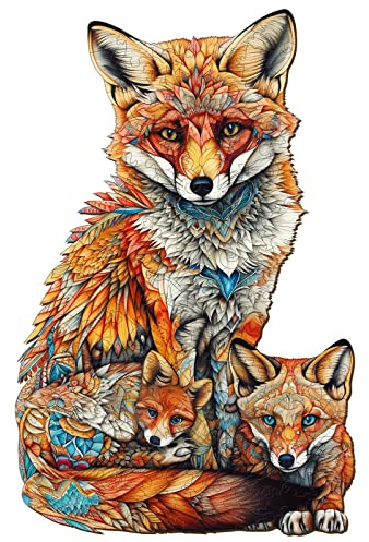 KAAYEE Fuchs Holzpuzzle Erwachsene 190pcs, Puzzle Holz, Holz Puzzle Erwachsen 14+, Unregelmäßige Einzigartige Puzzleteile, Holzpuzzle Tierform, Holz Puzzle mit Geschenkbox aus Holz (32.6 x 21 cm, M)