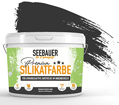 SEEBAUER diy Silikatfarbe Schwarz 300ml für Innen (No. 100 Black Pearl) Atmungsaktive Mineralfarbe für Allergiker - Abwaschbare Wandfarbe - Schwarztöne hohe Deckkraft