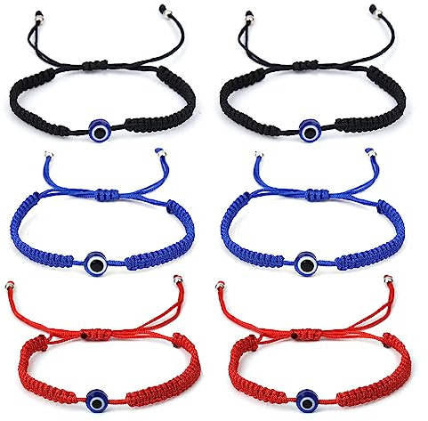 6pcs Evil Eye Bracelets, Handmade Evil Eye String Rope Bracelet Adjustable Good Luck Bracelet Evil Eye Jewelry Lucky for Women Men Girls Boys (Red, Black, Blue)