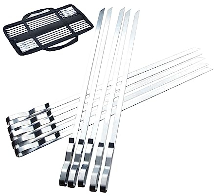 Yardwe Brochettes Barbecue Inox 10 Pièces Brochettes Plates Métal 42 Cm Poignée Ondulée et Intégré pour Viande Légumes Shish Kebab Barbecue