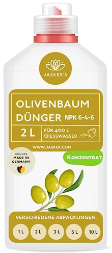 Bio Olivenbaum Dünger flüssig 2 Liter Konzentrat für 400 Liter Gießwasser - 100% organischer Dünger für Olivenbaum - Mediterraner Pflanzendünger für Garten & Kübel - Oliven Dünger