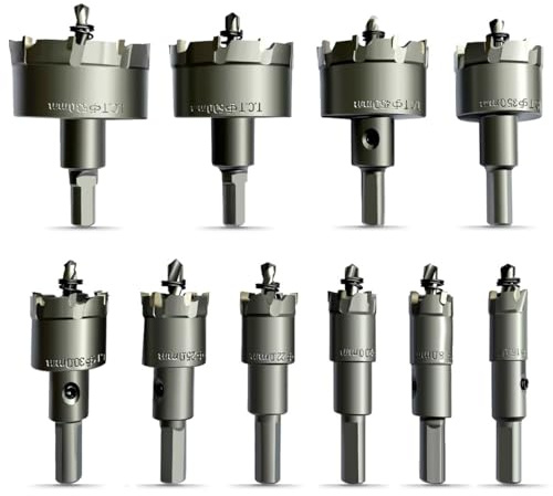DEHUIWI 10-teiliges TCT-Hartmetall-Lochsägen-Set für Metall, 1,6 cm - 5,4 cm Pilotbohrer für Metall, Wolframkarbid-Lochschneider-Set, titanbeschichteter Edelstahl für Eisen, Holz, Kunststoff
