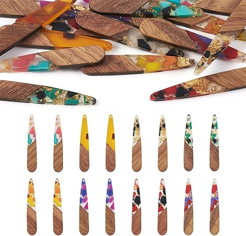 Pandahall Pendentifs en bois en résine colorés, en forme de donut, rond, plat, forme trapèze, rectangulaire, pendentifs géométriques en bois pour boucles d'oreilles, fabrication de bijoux