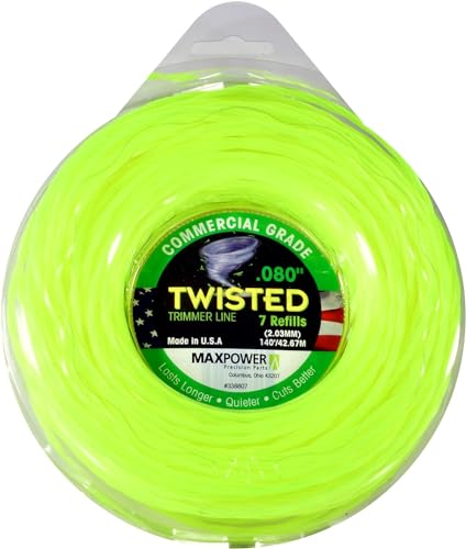 MaxPower EU-338807 Co-Polymer Trimmerfaden 2.0mm - 42 Meter Länge quadratisch gedreht, neongelb