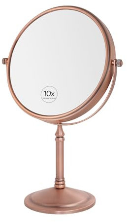 Nicesail Vergrößerungsspiegel, 10 x 1 x, doppelseitig, Tischspiegel für Schreibtisch, 360 Grad drehbar, 20,3 cm Gesichtsspiegel, mattes Roségold