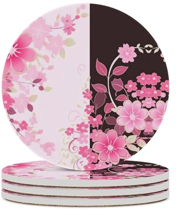 Untersetzer für Getränke, Keramik-Untersetzer mit Korkboden, saugfähige Tassenmatte, Blumenmuster, Kaffeetassen-Pad, runde Stein-Untersetzer, dekorative Tischschutzmatte für Tassen, Bar, Küche