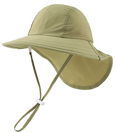 XIAOHAWANG Baby Sonnenhut UV Schutz Kinder Sonnenmütze mit Nackenschutz Sommermütze Wasserdicht Atmungsaktiv Sommer Schirmmütze für Mädchen Jungen(Army Green, 54)