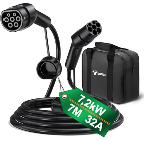 GONEO Type 2 Câble de Recharge Voiture Électrique 7,2kW/7M/32A/Monophasé/Mode 3 Câble de Charge Type 2 pour EV/PHEV Rapide Charge Véhicule Électrique Hybride Type 2 à Type 2/CSS2 avec Sac de Transport