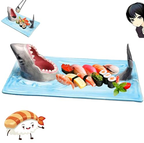 SOCLING Shark Sushi Teller, Keramik Hai-Form, Thematisch: Hai-Form, Vorspeisenteller, Hai-Teller