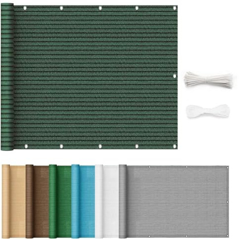 Balkon Sichtschutz Ohne Bohren 40 x 500 cm Windschutz Sonnenschutz Und Wetterfest Balkonumspannungen Terrassen Sichtschutz mit Ösen, Kabelbinder für Gartenanlagen, Camping, Dunkelgrün