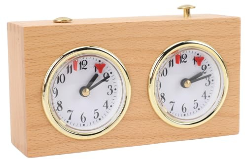 Timer per Scacchi Vintage in Legno, Orologio per Scacchi Meccanico Analogico retrò a Carica con Grandi Quadranti Facili da Leggere, Batteria Necessaria