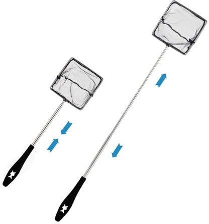 Retino per Acquario con Manico Telescopico in Acciaio Inox, Retino Acquario per Catturare Piccoli Pesci e Gamberetti e Pulire L'Acquario, Regolabile da 31-61cm, Nero