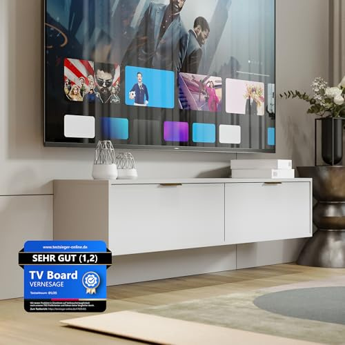 TV-Board Senna (Weiß, S140) – Fernseh-Lowboard & Schrank mit Kabelmanagement – Sideboard für Wohnzimmer | TV-Tisch, Kommode, Fernseh-Regal | Modern Living Room Cabinet