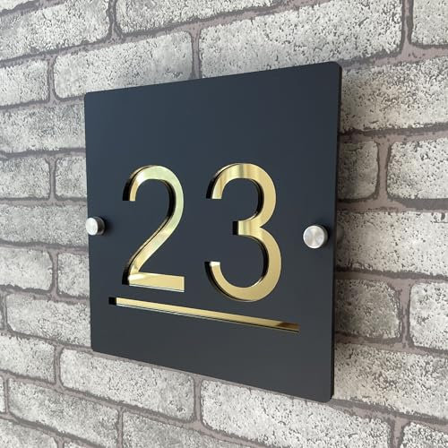 Personalized 3D Black and Gold Acrylic House Number Plaque, Floating Numbers with Address, Indoor and Outdoor Door Plaque, Ideal for Home, Hotel, Apartment, Shop