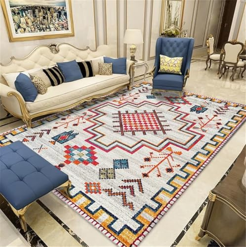 QGYFRE Teppich Für Schlafzimmer Auslegware Teppichboden Groß 100x160CM Farbe Graues geometrisches Retro-Muster erleichtert die Reinigung von Teppichen