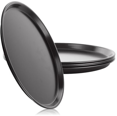 ASelected 4 Stück Pizzablech Rund Antihaftbeschichtet Spülmaschinenfest für Ofen - Karbonstahl Pizzaofenblech für Backofen (29 CM), Black