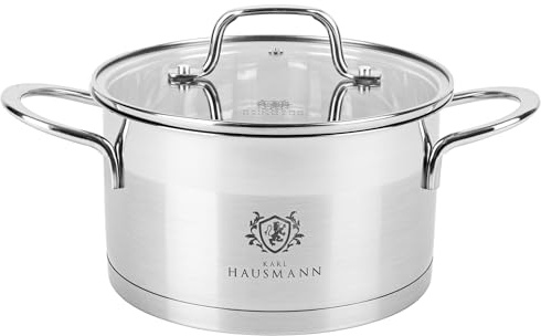 KARL HAUSMANN Edelstahl Kochtopf Induktion - 2.6L - Ø 18 cm - Topf für alle Herdarten Geeignet - 18/10 Edelstahltopf mit Deckel - Suppentopf - Spaghettitopf - Stainless Steel Pot - Töpfe - Kochtöpfe