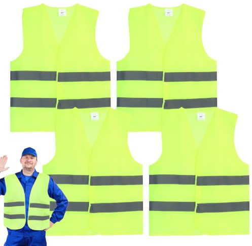 5 Pièces Gilet Jaune Haute Visibilité, Gilet Reflechissant de Haute Visibilité Sécurité pour Hommes Femmes Unisexes, pour Voiture Course Travail en Extérieur