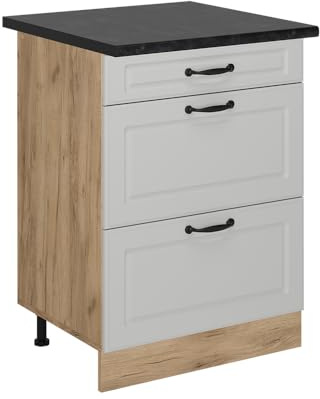 Vicco Küchenunterschrank R-Line, Weiß Landhaus, 60 cm | MDF-Front · AP Anthrazit inkl. · Höhenverstellbare Füße · Metallgriffe · ✓ Frei kombinierbar
