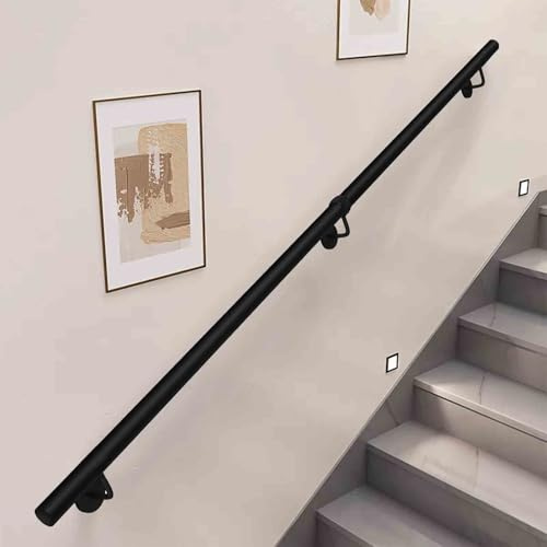 Drsyffsup Stair Handrail for Walls - 1m 1.5m 2m 3m 4m 5m 6m Stairs Railings Safety Grab Bar - Black Metal Wrought Iron Balustrade for Indoor Outdoor Villa Loft Corridor(6.6ft/200cm)