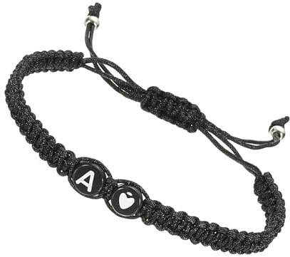 PATIKIL Pulsera con inicial, ajustable, diseño de corazón del alfabeto, pulsera trenzada de cuerda negra a juego, pulsera con inicial para parejas, regalos personalizados