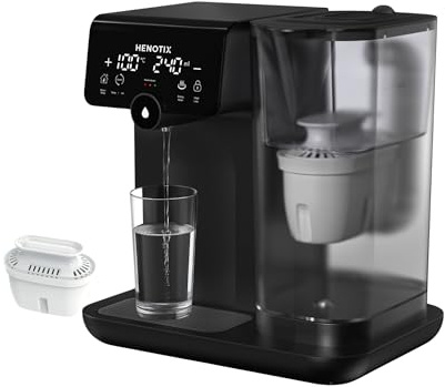 Henotix Instant Hot Water Dispenser with Filter, 12 Temperature Settings, Movable Water Kettle, Limescale Resistant, Energy Saving, One-Touch Operation, Digital Touch Screen, for Home Kitchen - Black