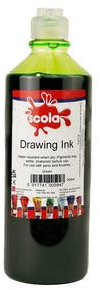 Scola Drawing Ink, 600ml Bottle, Brilliant Green, Water-Based Ink, Arts & Craft Projects, For Children & Schools