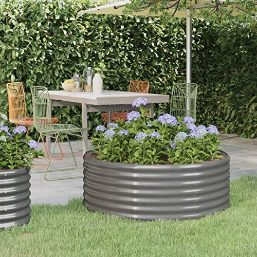 Festnight Hochbeet Metall Oval Rund 100x100x36 cm Hochbeete für Garten Balkon Terrasse Pulverbeschichteter Stahl Kräuterbeet Pflanzkübel Gemüsebeet Blumenkasten Pflanzkasten Grau
