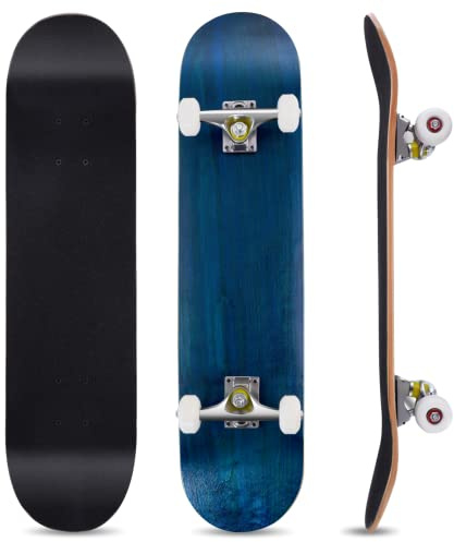 COSTWAY 31 x 8 Inch Complete Skateboard, 7 Layers Maple Skateboard Deck with ABEC-7 Ball Bearings, Suitable for Kids Teenagers & Adults (Blue)
