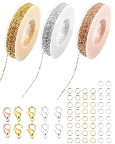 LEEQBCR 3 PCS 3 M Meter Gliederkette Schmuck Ketten Selber Mache Halsketten Ketten Kabel Link Kette Edelstahl Kabelketten Coreana Ketten Metall Armbandketten Für DIY Schmuckherstellung, 3 Farben