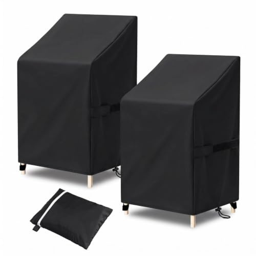 Funda para Sillas Apilables de Jardín,Impermeable,70x75x120/85 cm,2 Piezas | Funda Sillas Exterior Impermeable 210D Oxford Resistente Anti-Viento Anti-UV Cubre Sillas Terraza