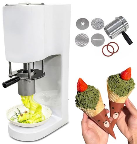 Máquina de Prensa de Helado Espagueti - 4 Moldes Intercambiables, Diseño Ahorrador de Espacio, Inicio con Un Toque, Fácil de Limpiar, Máquina de Postres Soft para Tiendas y Catering,White