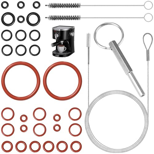 FLEXNOVA 34 llaves de cabeza ovalada con llavero para Jura, anillos de sellado para cafeteras automáticas, juego de juntas con juego de cepillos de limpieza para máquinas automáticas Jura/Krups