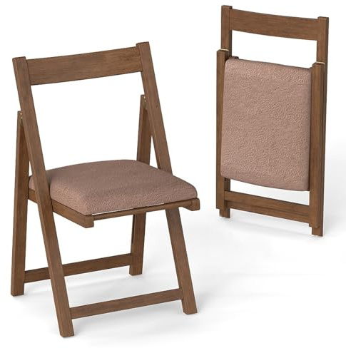 GIANTEX Juego de 2 Sillas de Comedor Plegables, Asiento Acolchado y Respaldo Inclinado, Estructura de Madera de Caucho, Carga hasta 150 kg, Sillas para Cocina, Salón (Nogal)