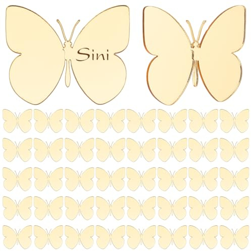 ORIGACH 40 segnaposto in acrilico a forma di farfalla color oro a specchio, 6 x 5 cm, per fai da te, per matrimoni, compleanni, feste, anniversari, eventi, decorazione da tavolo