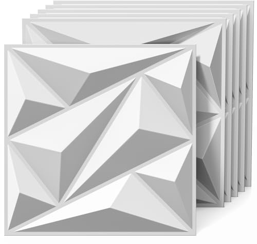 INMOZATA 33-Pack 3D Wall Panels for Interior Decor,11.8x11.8,White,D137-1 | PVC Diamond Textured Wall Panels,10mm Thick Soundproof Waterproof Wall Sticker for Living Room Bedroom