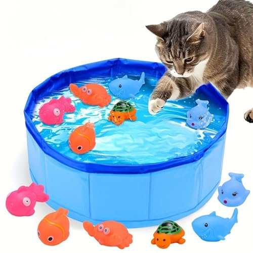 Piscina Pieghevole for Cani con 6 Giocattoli, Vasca da Bagno for Cani e Gatti, Piscina for Bambini Resistente for Interni annoiati.(8 * 50cm)