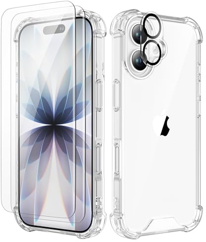 ORETECH 4 en 1 Funda para iPhone 17 6,3, Transparente | con 2X Protector de Pantalla y 1X Cámara Protector de Pantalla, Antigolpes Antichoque Anti-Arañazos Carcasa para iPhone 17