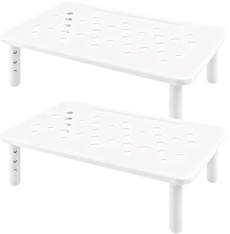 HEIYUET 2 stycken monitorstativ vit, 3 höjdjusterbara monitorer upphöjning skrivbord, skärmhöjning justerbar monitorstativ för bärbar dator, PC, skrivare upp till 20 kg
