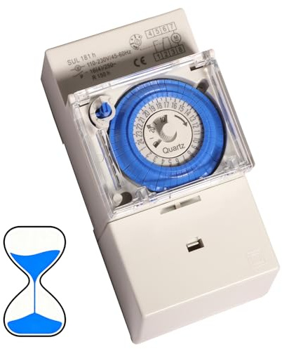 Shengbowi Mechanical Timer Switch 24Hour Programmable SUL181H DIN Rail | 110-230V 16A Timer Relay Manual/Auto Operation 48 Sets of Settings Memory Settingre
