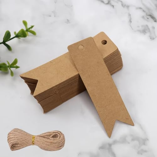 Etichette regalo, etichette in carta kraft con corda di iuta per regali di nozze, etichette regalo e Natale, 50 pezzi, 2 x 7 cm
